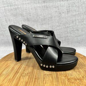 Harley-Davidson Heels Black Leather Platform Biker Moto Slip On Shoes